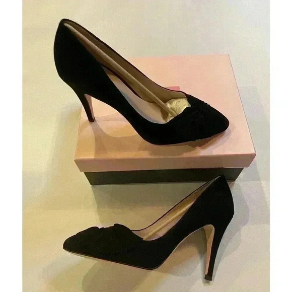 Kate Spade Pumps 10 High Heel Stiletto Black Suede 4” Alessia Pointed Toe Ruffle - Picture 1 of 7